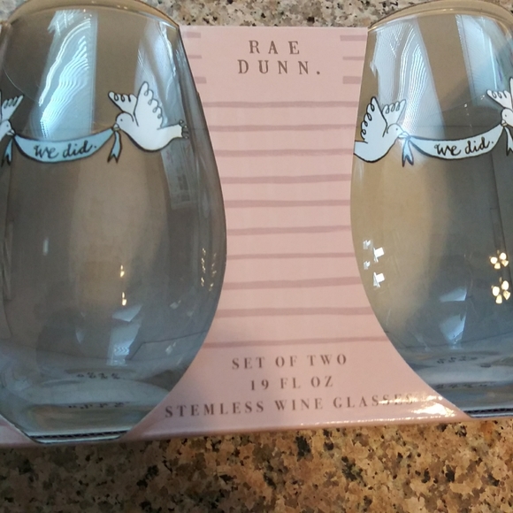Rae Dunn Stemless 2pc Wine Glasses "We Did" - Picture 3 of 8